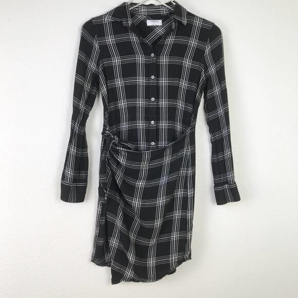 UNTUCKit for Her Tessa Plaid Wrap Tie Front Button Up Shirt Dress Black White 2 - Picture 1 of 13